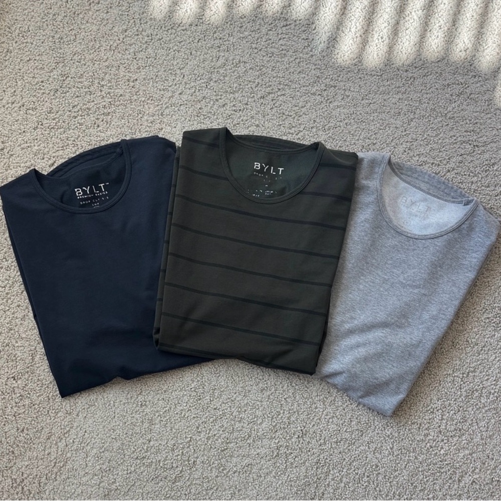 BYLT Basics Lux Drop-Cut Bundle- Navy, Olive Stripe, Gray Men’s Size M